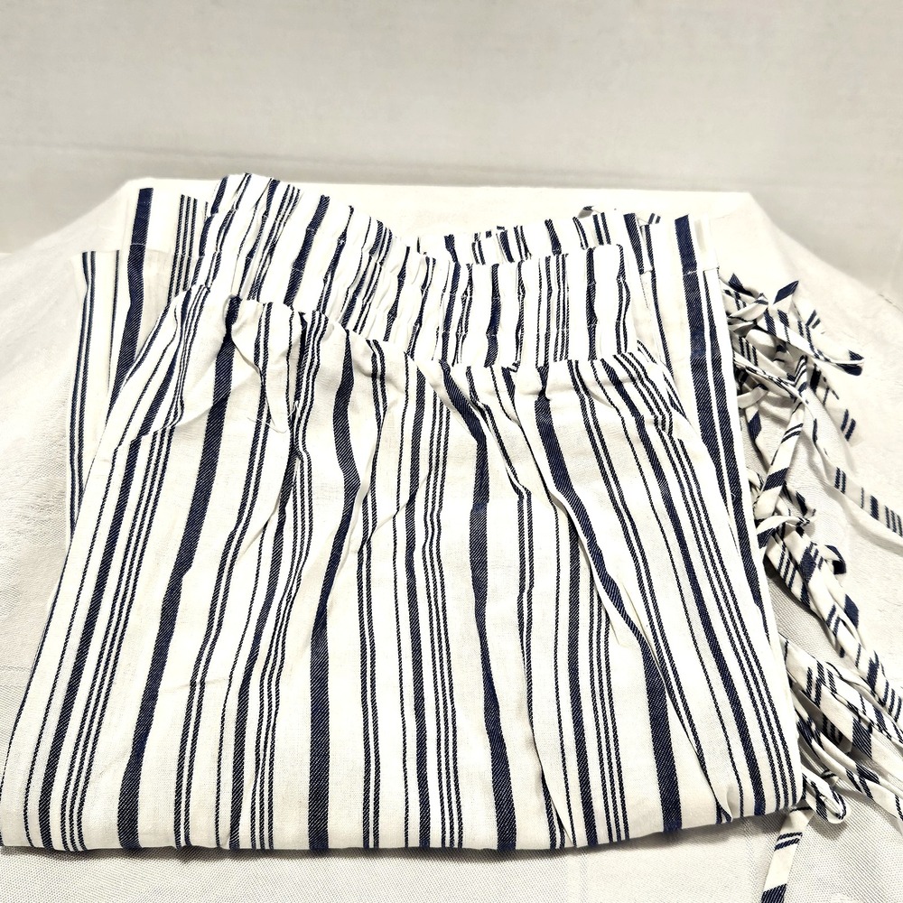 NWOT Fore Women's Size L Cotton Pants Blue Striped Tied Leg Slits Slash Pockets